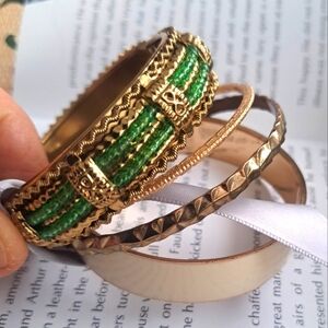 Set of 4 beautiful green cream and gold bracelets